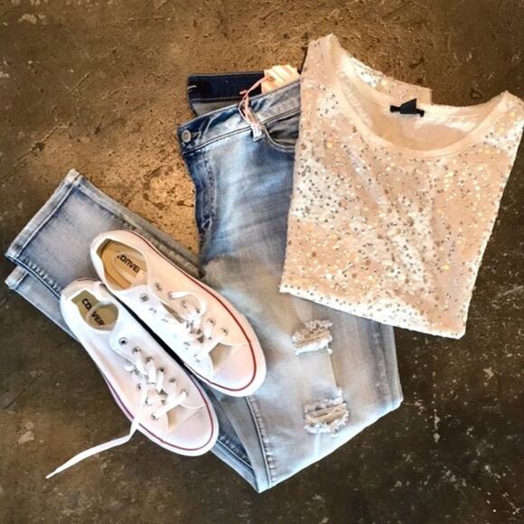 H&M sequin top boho cocktail SMALL EUC hi-low cream - Picture 3 of 8